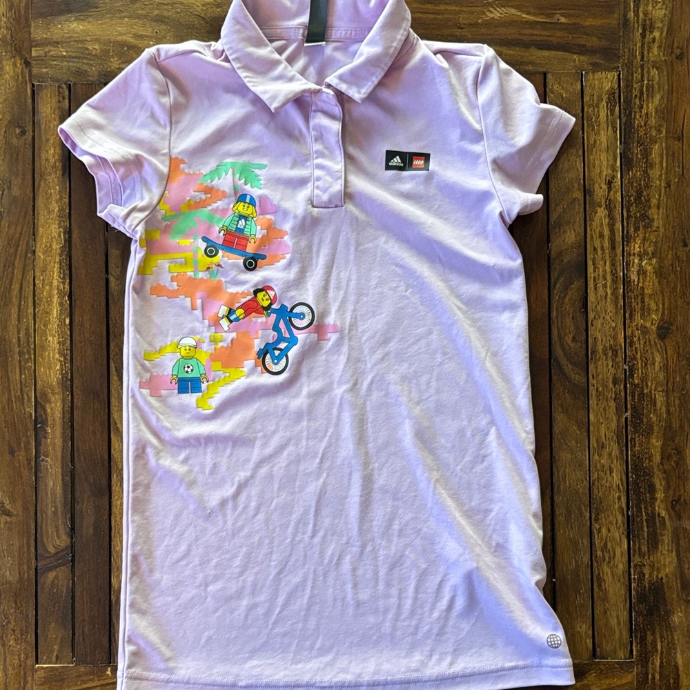 Adidas x Lego Kids Light Purple Polo Dress with Fun‎ Graphic - size 5-6